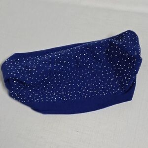 Bling Wide Headband Blue with Sparkly Silver Colored Jewels Elastic Back